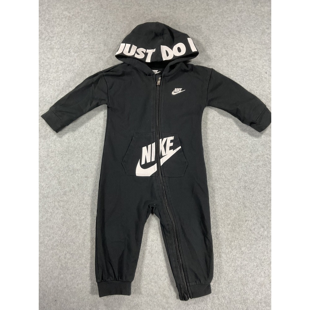 Nike Baby Boys Black Just Do It Hooded Full Zip Romper Coverall 18M 2795